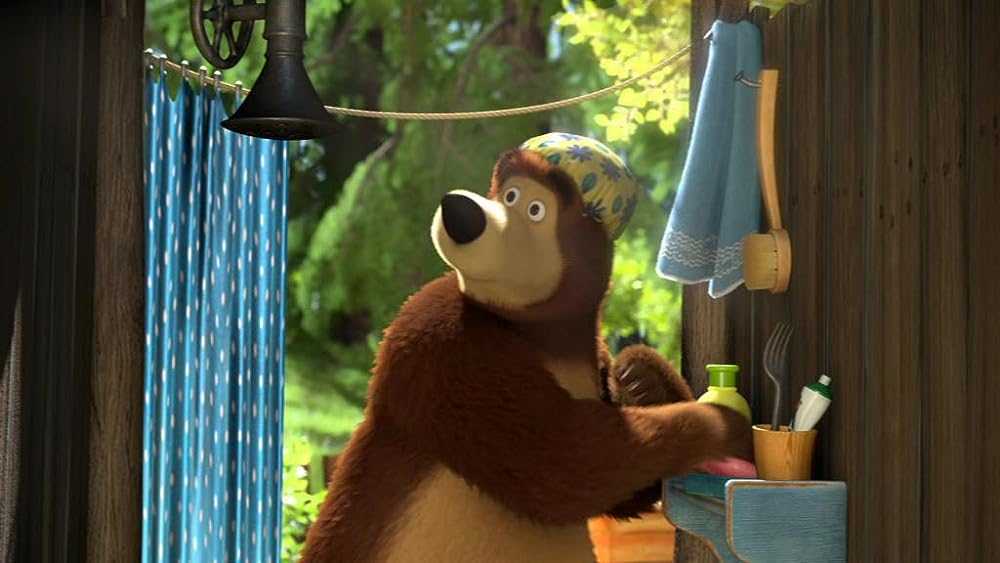 Маша и медведь
						утром дети умываются