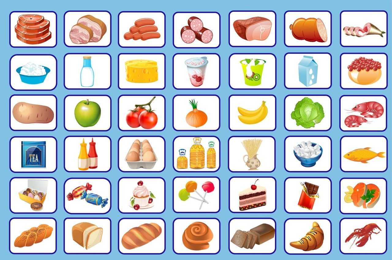 Продукты питания: картинки для детей, карточки домана, раскраски, плакаты